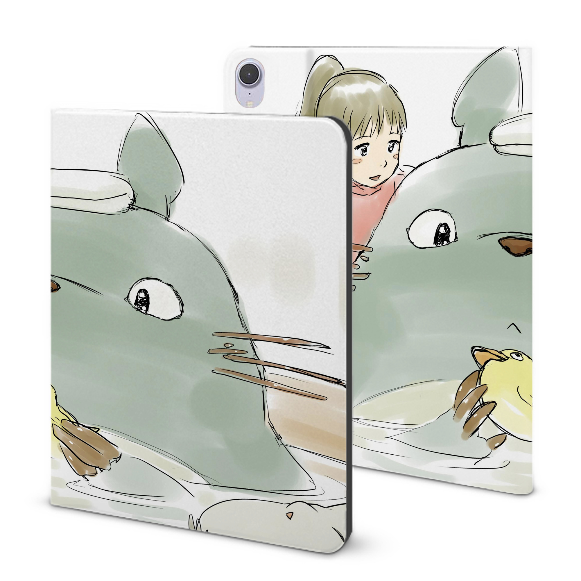 （画像用） となりのトトロ 草壁メイ 草壁サツキ My Neighbor Totoro Satsuki Kusakabe Mei Kusakabe IPad ケース ブック型 PUレザー TPU 耐衝撃 軽量 薄型 ペン収納なし 全面保護 IPad 各モデル対応